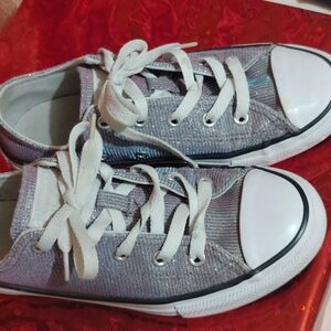Silver Glitter Sneakers with White Laces